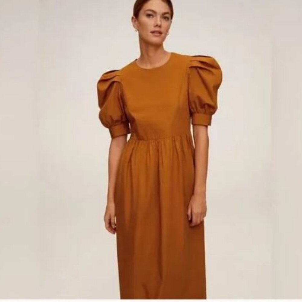 Mango Puffed Sleeve Cotton Dress NWT
